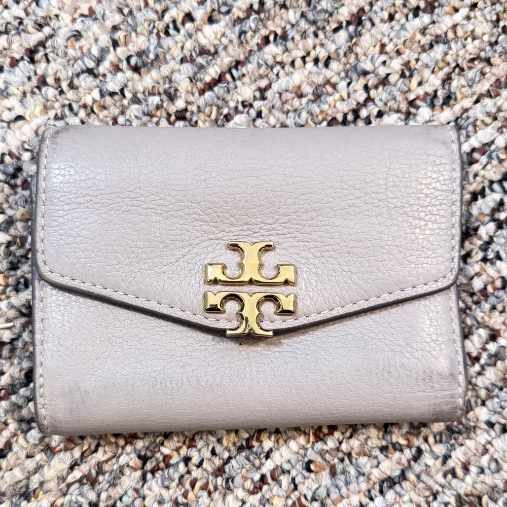 Tory Burch Gray with Gold Hardware Leather Wallet